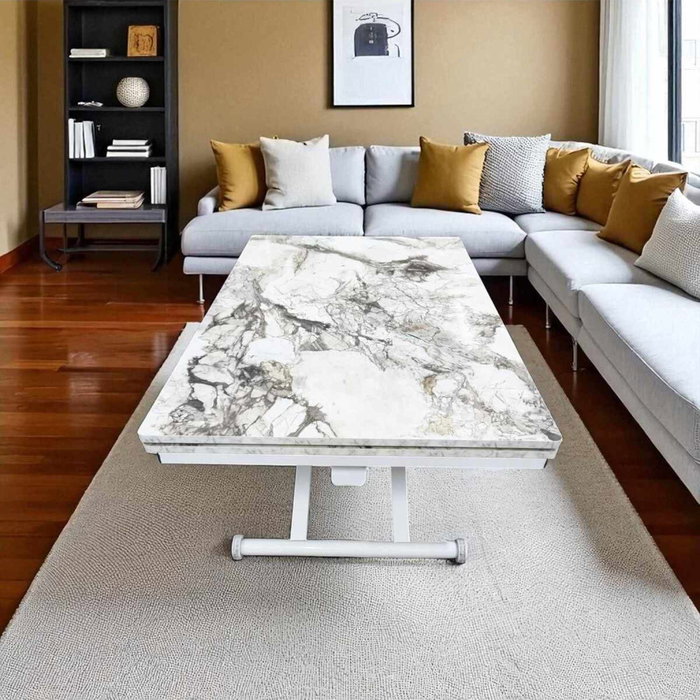 Hanah Home Mesa de Comedor Extensible de Mármol Blanco